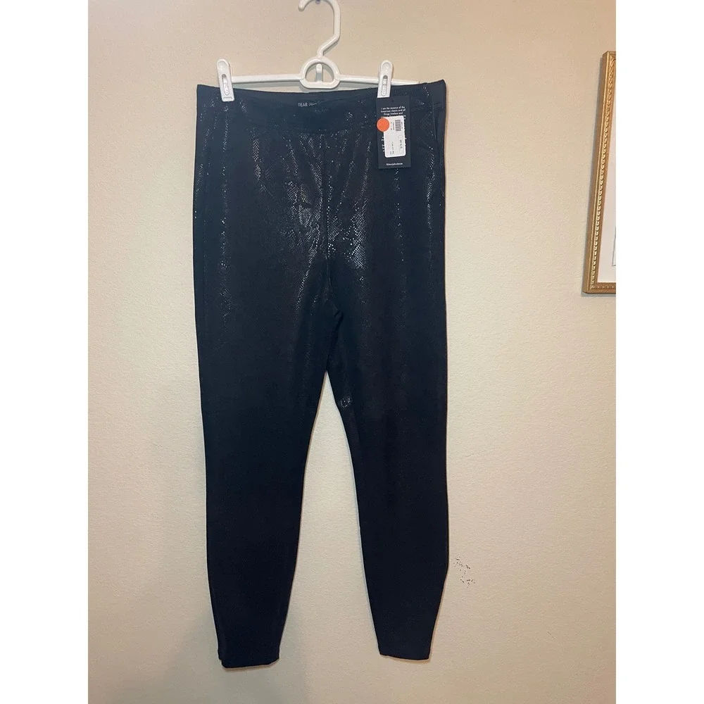 Dear John Black Snakeskin Pattern Pants Side Zip Ankle Zip Trousers Size 29 NWT